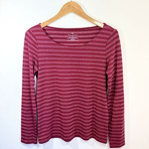 Talbots Long Sleeve T-Shirt Top S Burgundy Red Metallic Striped Sparkle
